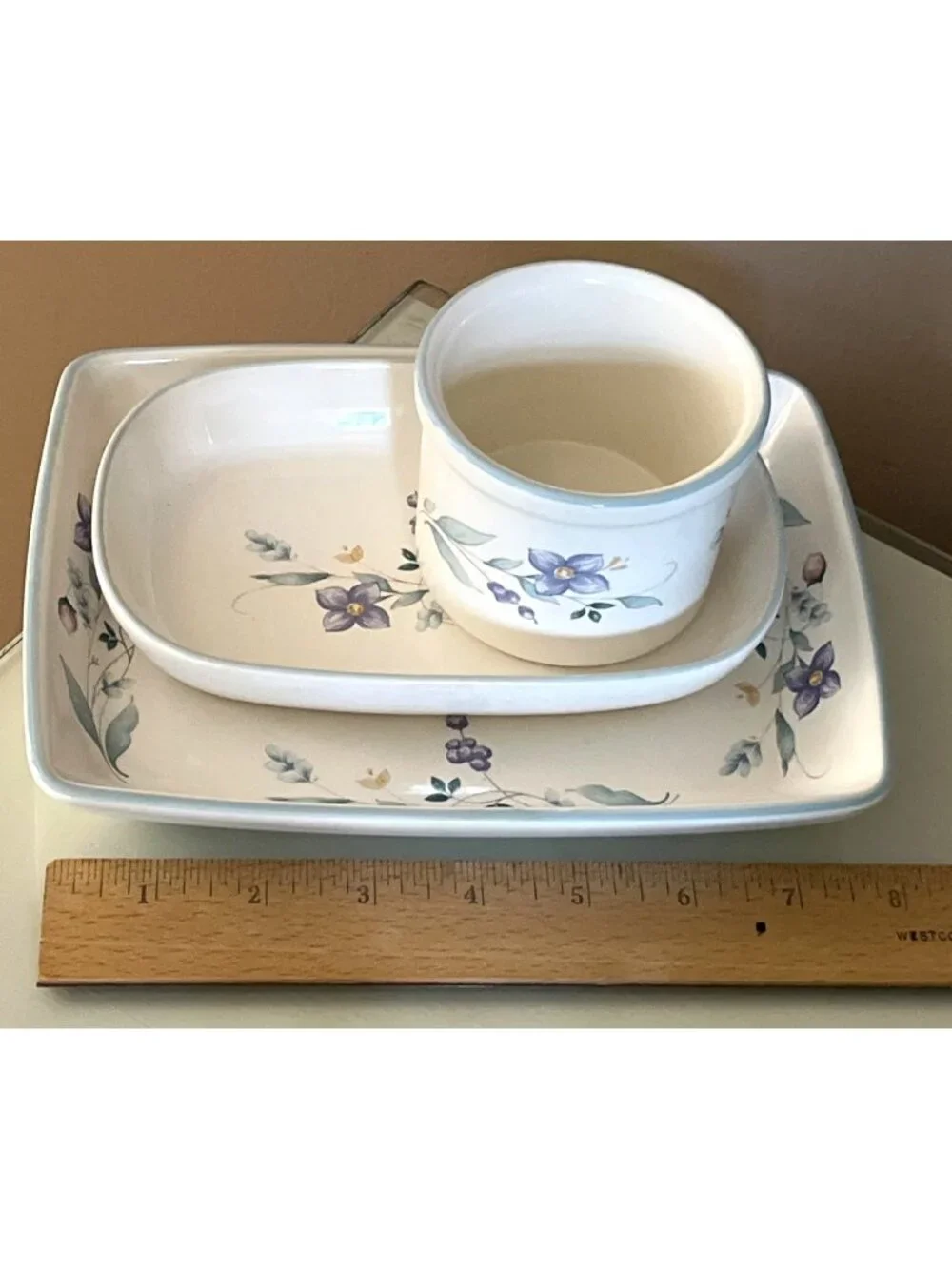 Pfaltzgraff April Set Purple Flower Stoneware 3 Pc Cottagecore Housewares Dishes